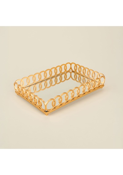 Deco Meander Aynalı Dekoratif Tepsi - Altın - 31x21 Cm