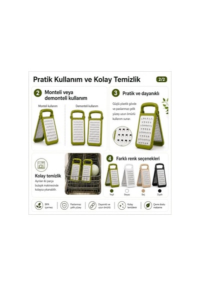 Katlanabilir Ayrılabilir Rende, Çift Taraflı İnce Ve Kalın Rendeleme, Paslanmaz Çelik Bıçaklı, Abs Plastik Göv Genel