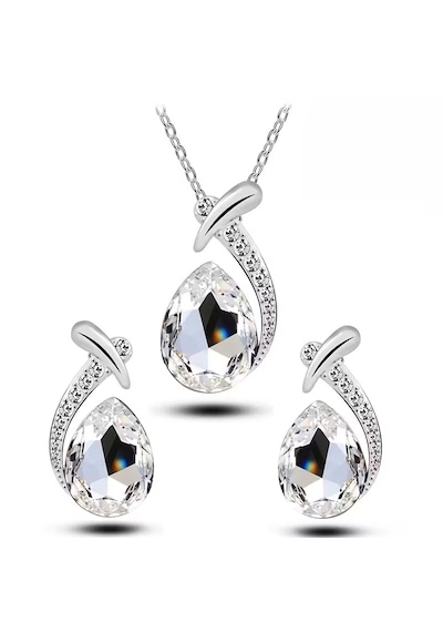 Yeni Collections Damla Taşlı, Trend Zirkon Taş İşlemelitakı Seti Kolye Küpe , Yeni Yıl, Beyaz