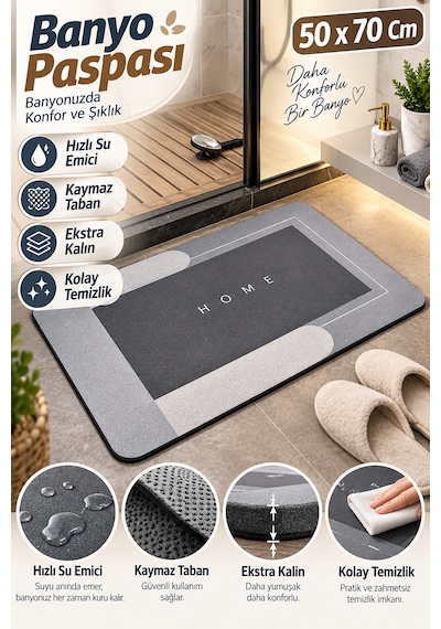 1 Adet 50x70 Cm Banyo, Mutfak Paspası Kaymaz Tabanlı Su Emici Dikdörtgen Yapı - Kolay Temizlenir Çok Amaçlı Paspas Karışık-çok Renkli