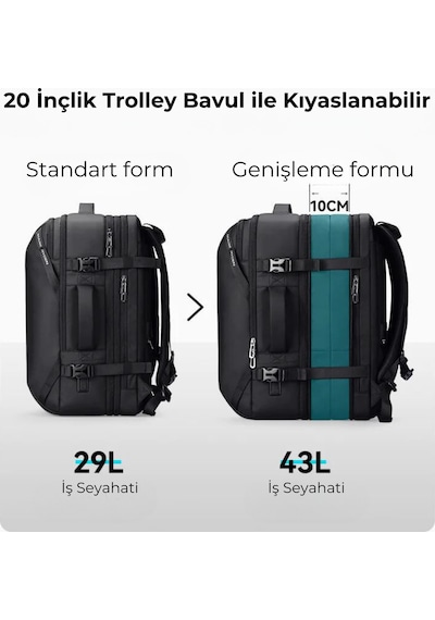 Mark Ryden Infinitely Genişletilebilir Çoklu Bölmeli Laptop Giysi Siyah Renk Sırt Çantası G1 Mr9993 Siyah