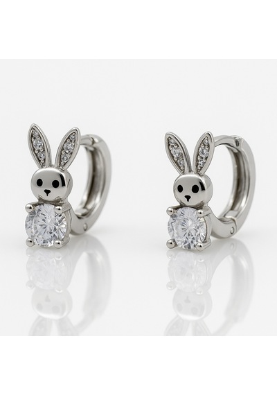 White Gold Plated Rabbit Hoop Küpe Silver