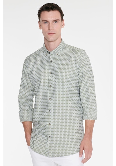 Ac&Co / Altınyıldız Classics Erkek Yesıl %100 Pamuk Slim Fit Dar Kesim Düğmeli Yaka Armürlü Gömlek Yeşil