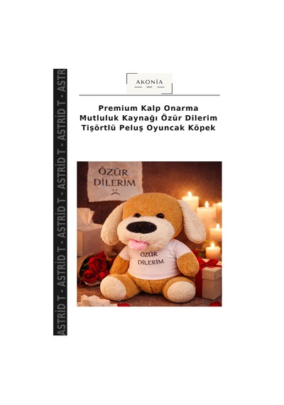 Premium Kalp Onarma Mutluluk Kaynağı Özür Dilerim Tişörtlü Peluş Oyuncak Köpek Çok Renkli