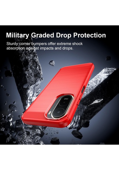 Caseonn Xiaomi Poco C81 Pro Kılıf Karbon Fiber Desenli Koruyucu Arka Kapak Siyah