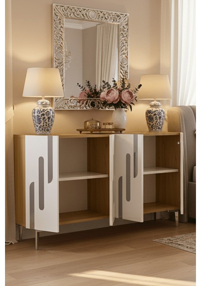 Ka1229dbs Ece120 Konsol, Kahve Köşesi Ve Tv Sehpası, Çok Amaçlı Dolap Safirmeşe - Beyaz - Sılver 120cm Ka1229dbs Ece120 Konsol, Kahve Köşesi Ve Tv Sehpası, Çok Amaçlı Dolap Safirmeşe - Beyaz - Sılver 120cm