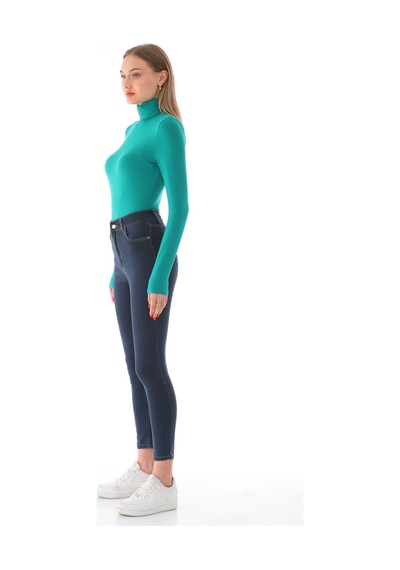 Penyebizden Kadın Viskon Tam Balıkçı Yaka Çıtçıtlı Zıbın Body-okyanus Yeşili Çimen Yeşili