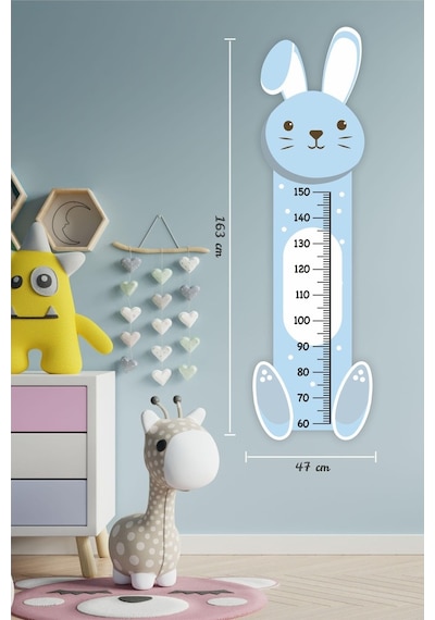 MSticker Sevimli Açık Mavi Tavşan Çocuk Bebek Odası Boy Cetveli(47X163Cm)