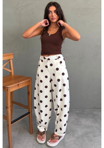 Madmext Ekru Puantiyeli Beli Lastikli Balon Kadın Pantolon Mg2886