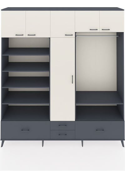 Hyperion Dolap 18 Raflı 4 Çekmeceli Tek Askılı 220x44x243 Antrasit-aytaşı/antrasit Aytası/antrasıt