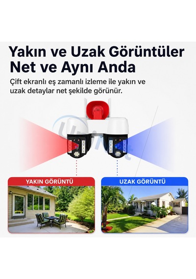 Uninet 8mp Çift Kameralı Döner Başlıklı Wifi Yönü Elle Ayarlanabilir Güvenlik Kamerası 10x Dijital Zoom Pır Insan Algılama Ve Siren