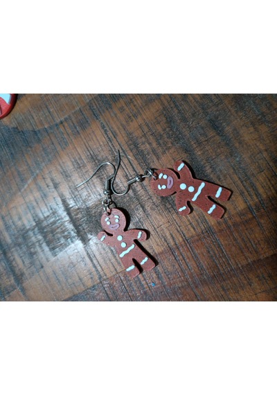 Gingy Kurabiye Adam Yılbaşı Küpe Çifti - Zencefilli Tatlı Karakter Temalı Kış Aksesuarı Kahverengi