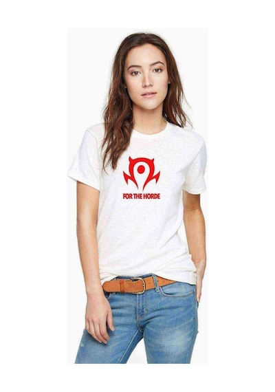 Of Warcraft For The Horde World Baskılı Beyaz Kadın Tshirt