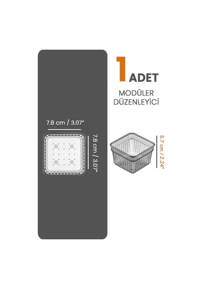 Modüler Çekmece İçi Düzenleyici - Banyo Makyaj Takı Organizer Ofis Düzenleyici 7,8 X 7,8 Cm Antrasit
