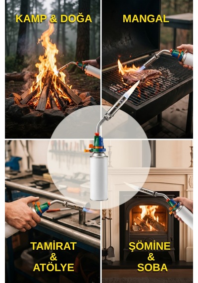 Kıng Profesyonel Multifonksiyonel Otomatik Gaz Pürmüz Başlık Torch Tkt-205 Mavi - Turuncu