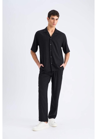 Defacto Yazlık Viskon Jogger Pantolon Regular Fit Normal Kesim Keten Karışımlı Düz Paça Cepli B4867ax25smbk81 Siyah