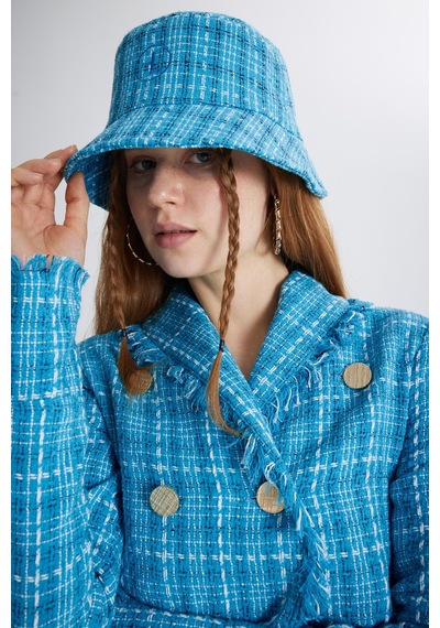 Holly Lolly Tüvit Kumaş Logolu Bucket Tweed Şapka Mavi
