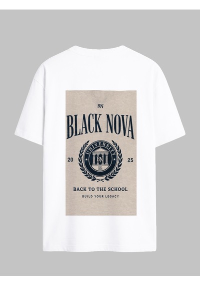 Black Nova Oversize Baskılı Unisex Tişört The Academy Beyaz