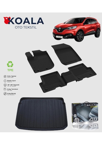Renault Kadjar 2015-2022 Uyumlu Sahler Paspas + Bagaj Havuz Seti