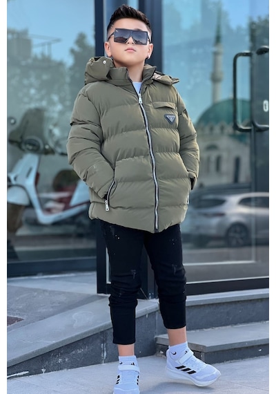 Pina Kids Erkek Çocuk Çıkarılabilir Kapüşonlu Su Geçirmez Nova Kışlık Mont Km4012 Haki