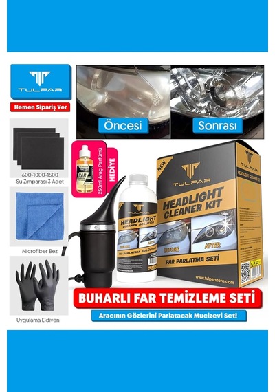 Tulpar Buharlı Far Temizleme Far Parlatma Avantajlı Set Paket Headlight Cleaner Kıt