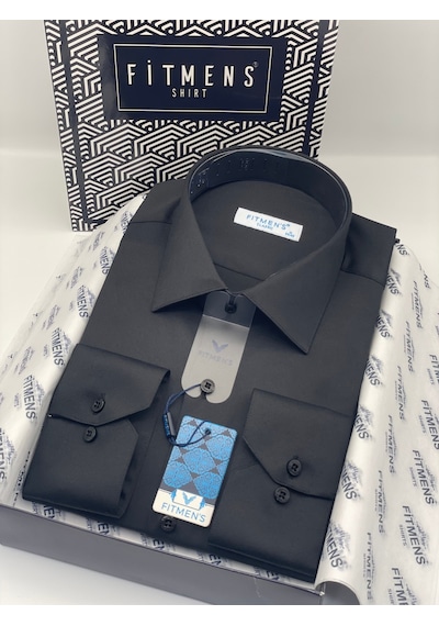 Fitmens Klasik Uzun Kol Cepsiz Likralı Rahat Kumaş Erkek Gömlek Fs-004517 - Siyah-3187