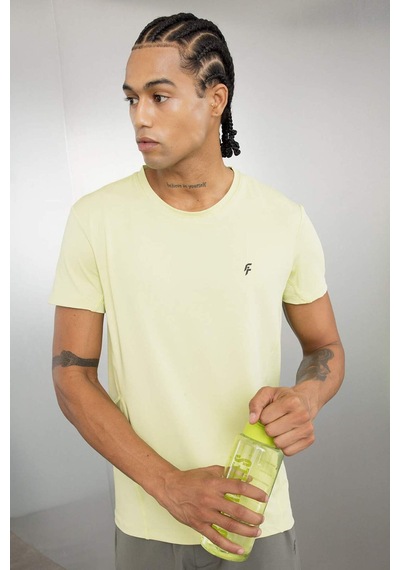 Defacto DeFactoFit Slim Fit Dar Kesim Bisiklet Yaka Sporcu Kısa Kollu Tişört C9183AX24AU Yeşil