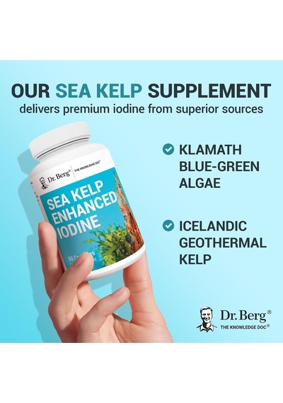 Dr. Berg Sea Kelp Enhanced Iodine - Seaweed Blend Includes Klamath Blue-green Algae & Sea Kelp - 90