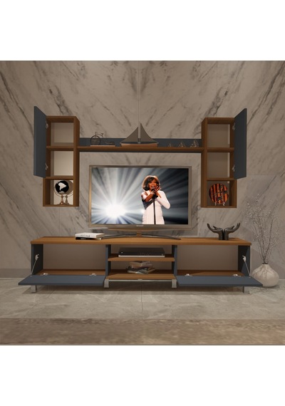 Decoraktiv Eko 5da Mdf Dvd Krom Ayaklı Tv Ünitesi Tv Sehpası Ceviz - Antrasit