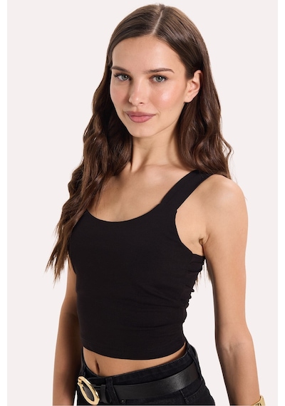 Tudors Kadın Slim Fit Dar Kesim Likralı Siyah Crop Atlet -50611