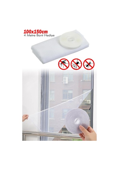 Pencere Sineklik Kolay Kesilir Cırt Yapışkanlı Sineklik 100x150cm 4 Metre Bant Dahil Beyaz Kf010 Gor