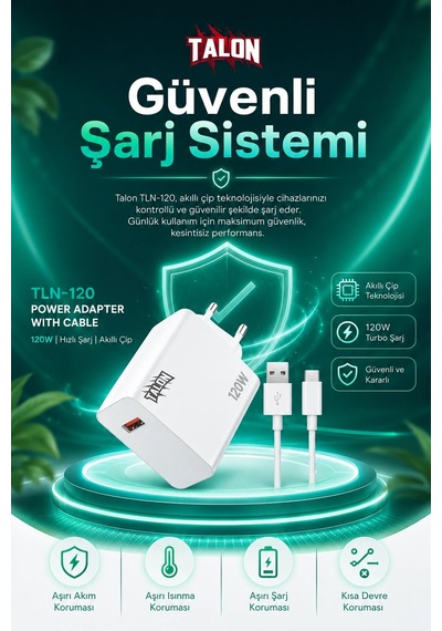 Turbo Şarj Destekli 120w Adaptör Ve Kablo Seti Telefon Uyumlu Pratik Kullanım Diğer