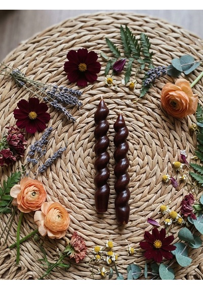 Pinterest Model, Spiral, Burgulu Kahverengi Şamdan Mum 2' Li