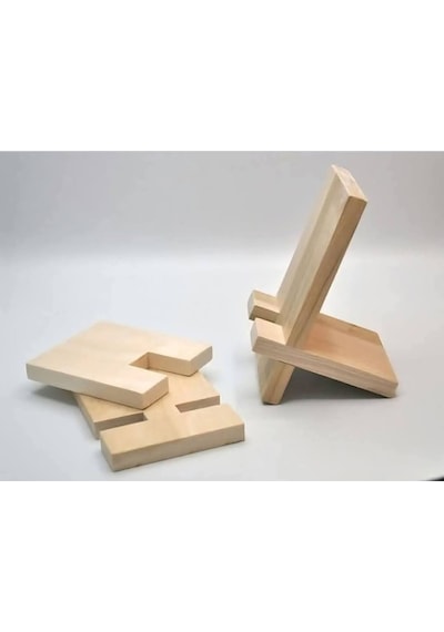 Doğal Ahşap Geçmeli Telefon Ve Tablet Standı - Masaüstü Tutucu 15x10 Cm