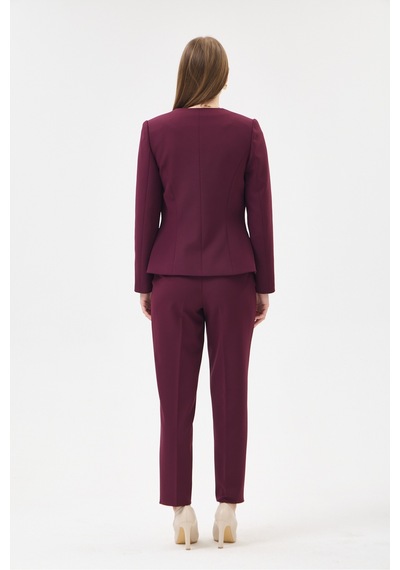 Velnara Moda Mürdüm Klasik Kadın Takım Elbise-sıfır Yaka Ceket & Cepli Dar Paça Pantolun Koyu Mürdüm - 927027358 Koyu Mürdüm