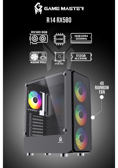 Game Master R14 i3-12100F 16 GB 512 GB M2 SSD RX580 Free Dos Masaüstü Oyuncu Bilgisayarı