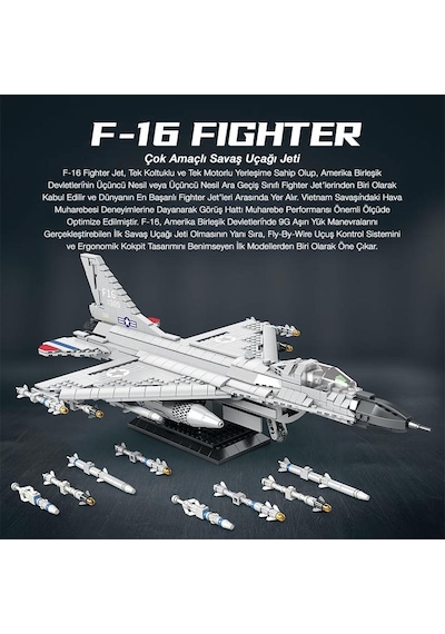 Reobrix 33027 F-16 Jet Uçak Yaratıcı Yapı Blok Seti Building Blocks F-16 Fighting Falcon -1427parça