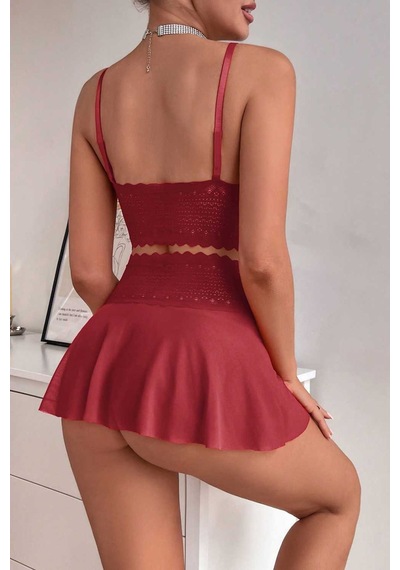 Kadın Bordo Dantel Ve Tül Detaylı Etekli Şık Gecelik Takımı H110441 Beden: S/m Diğer Kadın Bordo Dantel Ve Tül Detaylı Etekli Şık Gecelik Takımı H110441 Beden: S/m Diğer