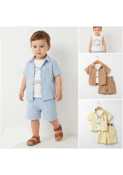 Veraura Lifestyle 6/24 Ay Atletli Müslin Kumaş 3 Parça Bebek Takımı Mavi