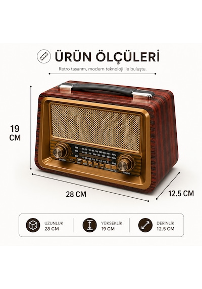 Ultratekno R-2066bt Şarjlı Nostaljik Radyo Bluetooth Usb Tf Kart Type-c Fm Am Sw 3 Bant Retro Radyo