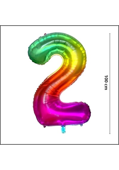 Süsle Bebek Ve Parti 2 Yaş Rakam Folyo Balon, 100 Cm - Gökkuşağı Genel