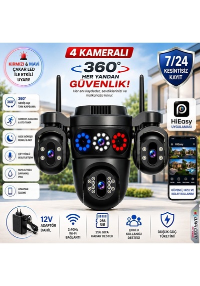 4 Kameralı Çakarlı Ptz Wifi Kamera Hieasy Yazılım