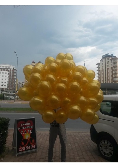 50 Adet Metalik Sedefli Altın Sarısı Gold Rengi Dore Balon