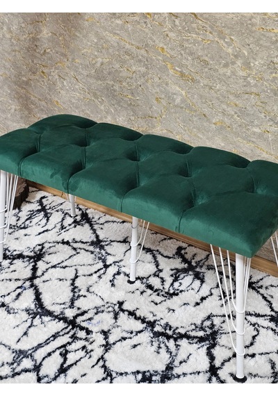 Zafir Metal Beyaz Tel Ayaklı 100 Cm Puf Bench - Puf - Bench - Oturak - Mutfak Oturağı - Antre Oturağı Yeşil
