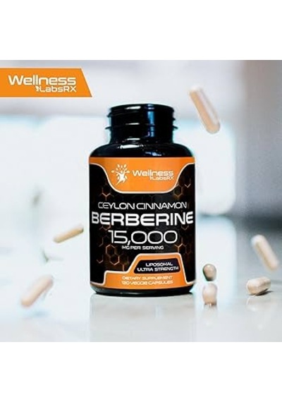 Wellnees Labs Liposomal Berberine + Ceylon Cinnamon+turmeric + Ginseng + Ginkgo Biloba 15,000mg 12