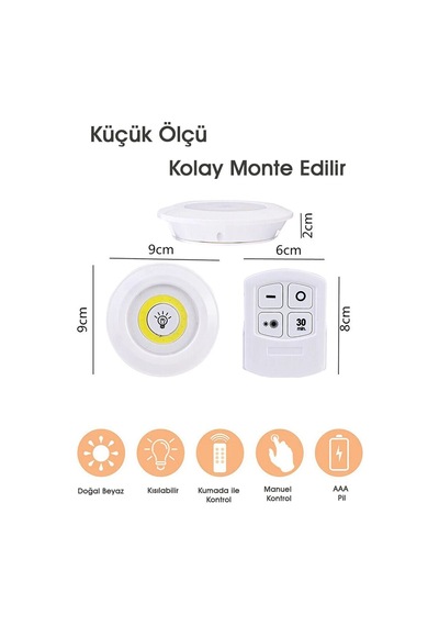 Minimalist Mutfak Dolap İçi Spot Lamba Şık Tasarım 3'lü Beyaz Kumandalı Pilli Lambader Beyaz
