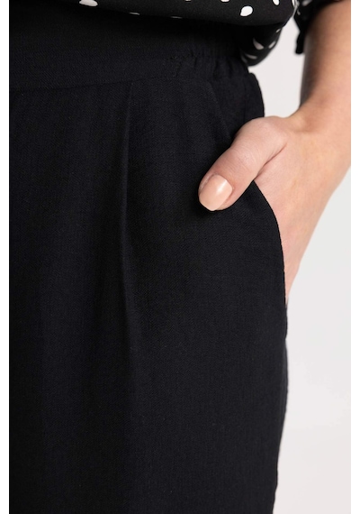 DeFacto Jogger Pantolon Keten Görünümlü Cepli Yüksek Bel Düz Paça R0433AZ25SPBK81