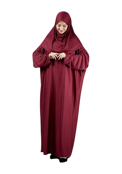 Modish Group Zarif Namaz Elbisesi Ve Türban Tesbih Set Tesettür Şal Müslüman Kıyafetleri Abaya - Indigo Bordo