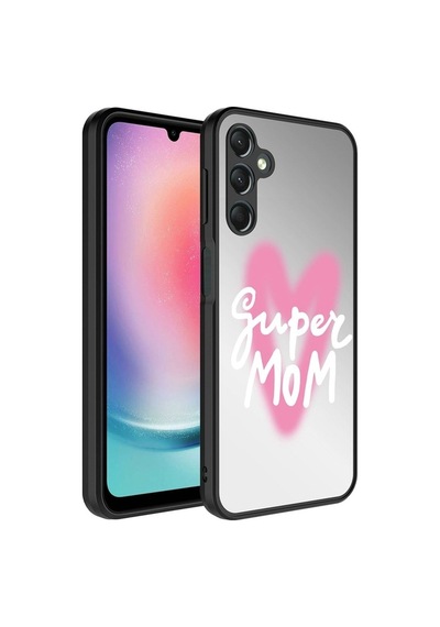 Samsung Uyumlu Galaxy A14 Kılıf Aynalı Desenli Kamera Korumalı Parlak Zore Mirror Kapak Süper Anne