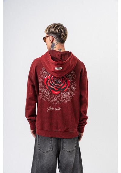 Respire Erkek Fierce Baskılı Yıkamalı Kapüşonlu Oversize Hoodie Bordo
